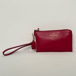 Coach Cherry Red Double Zip Wallet Clutch Wristlet GUC